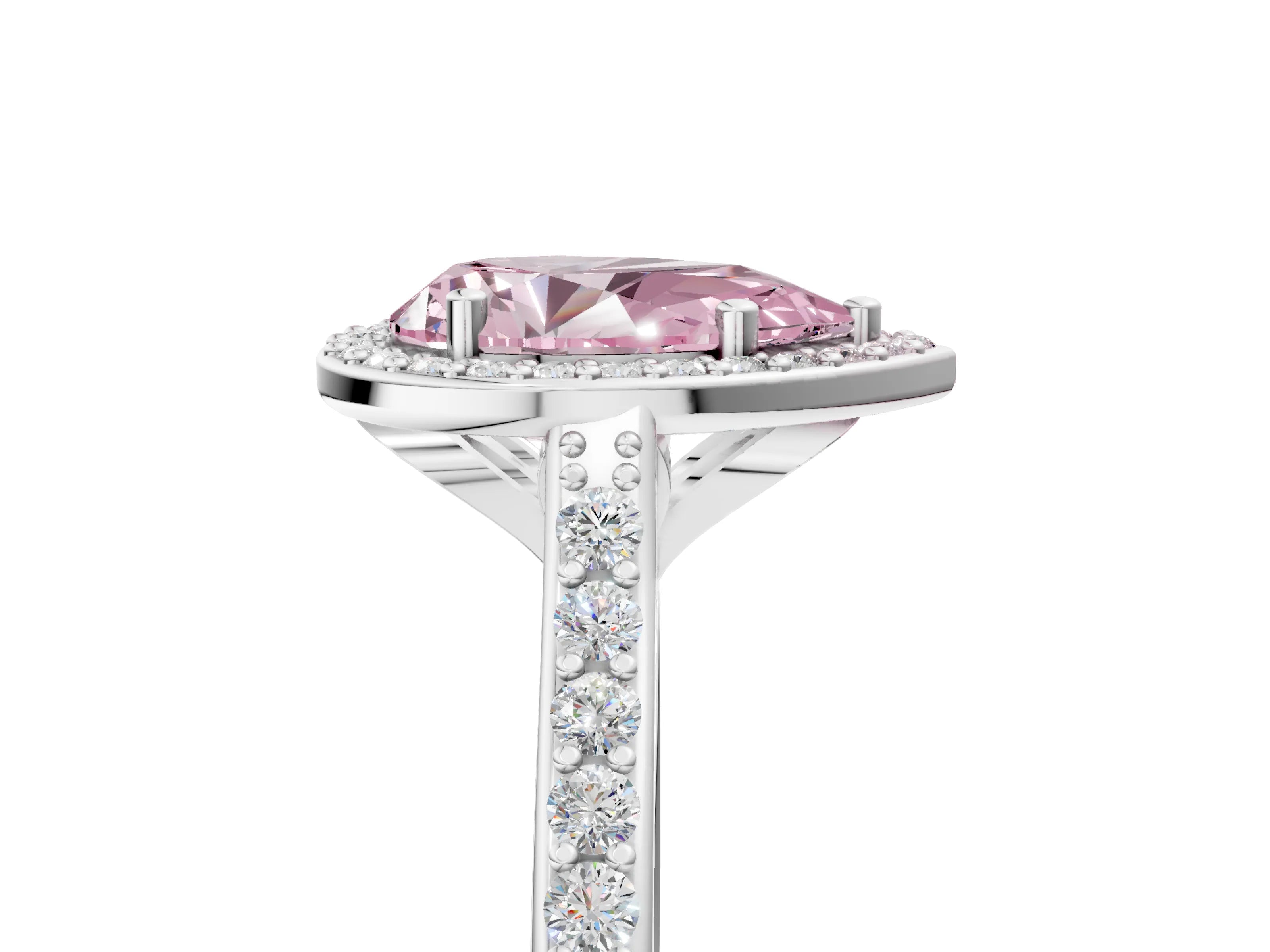 White gold Fancy Pink Pear Cut Halo Round Diamond Pavé Band with Four-Prong Setting_32