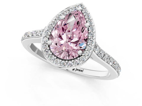 White gold Fancy Pink Pear Cut Halo Round Diamond Pavé Band with Four-Prong Setting_38
