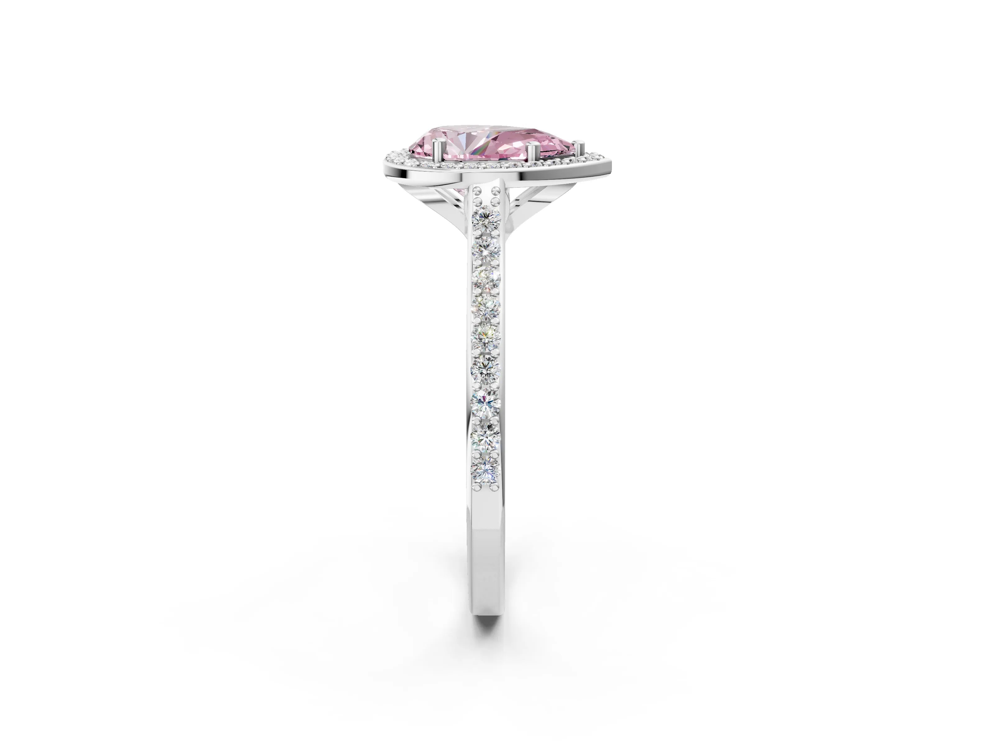 White gold Fancy Pink Pear Cut Halo Round Diamond Pavé Band with Four-Prong Setting_39