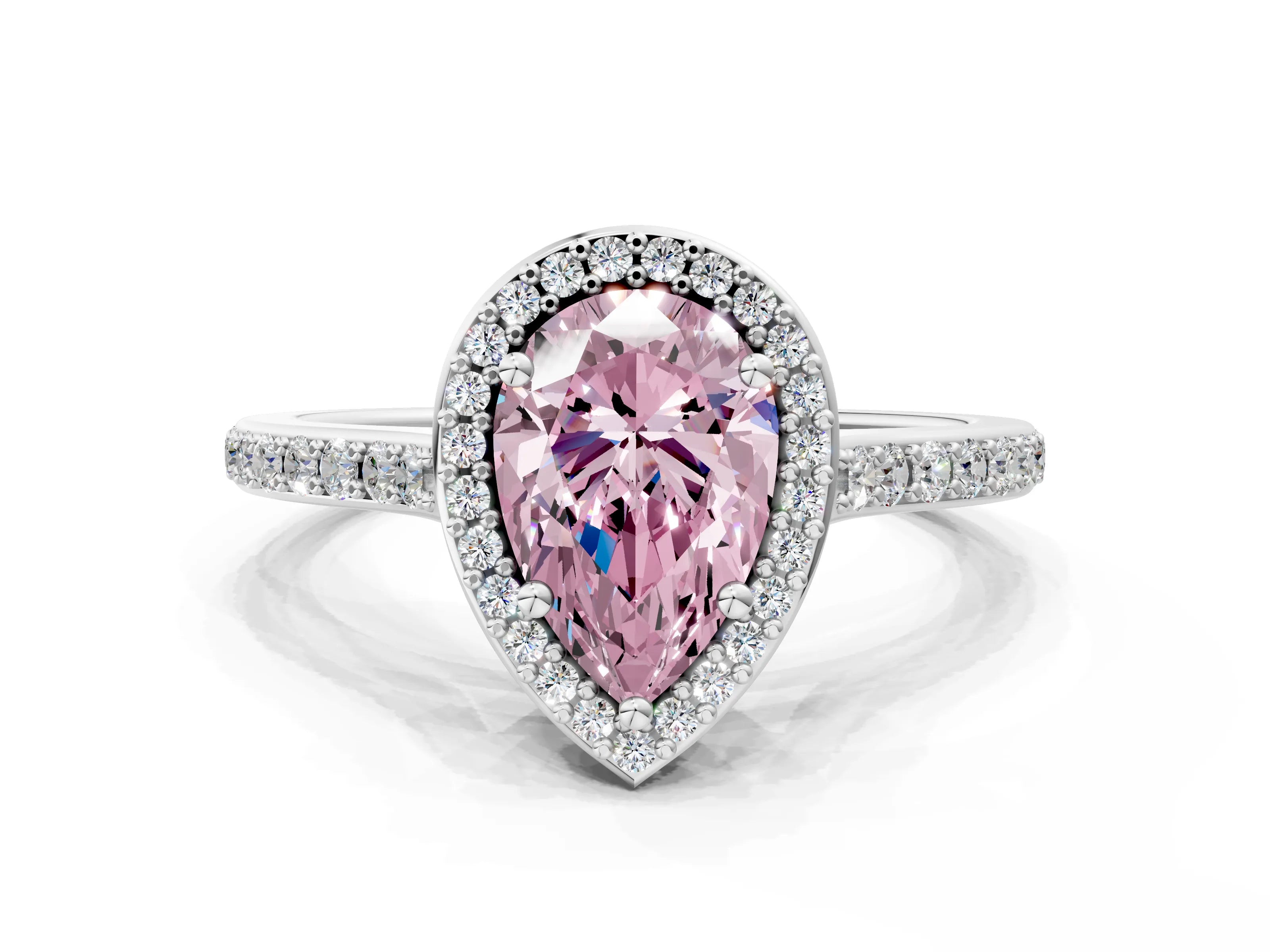 White gold Fancy Pink Pear Cut Halo Round Diamond Pavé Band with Four-Prong Setting_39
