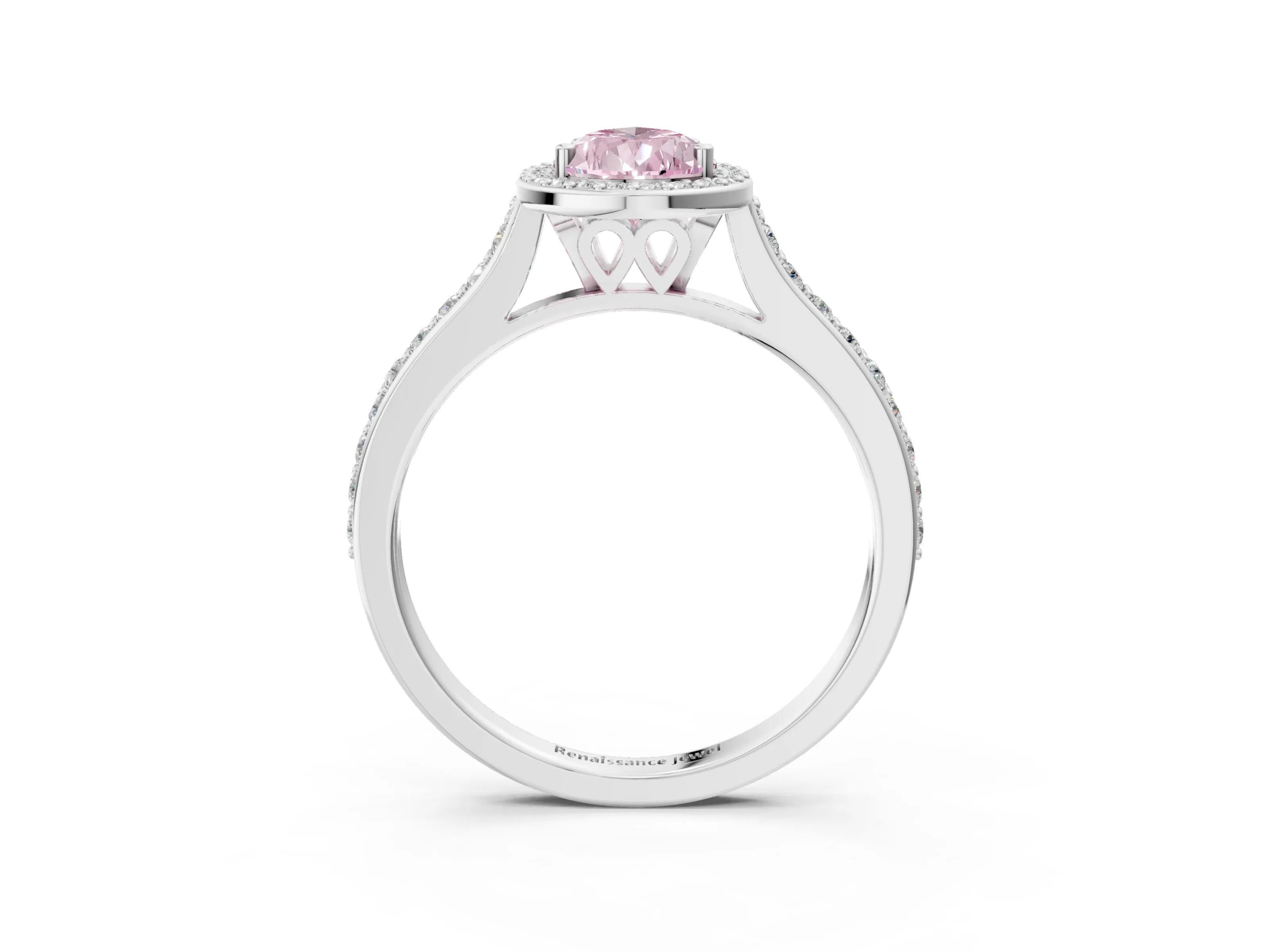 White gold Fancy Pink Pear Cut Halo Round Diamond Pavé Band with Four-Prong Setting_42