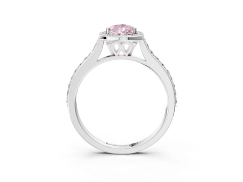 White gold Fancy Pink Pear Cut Halo Round Diamond Pavé Band with Four-Prong Setting_42