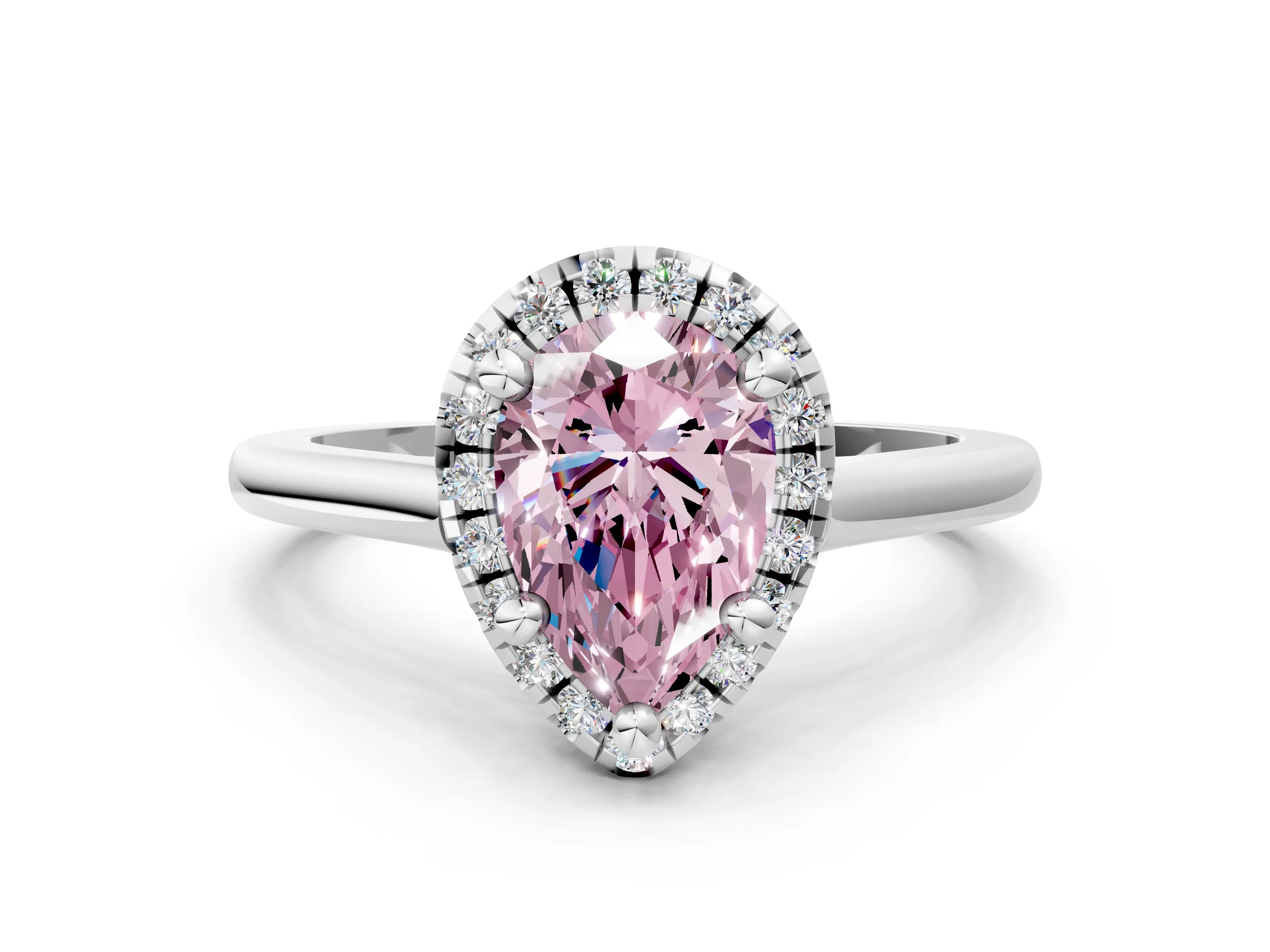 White gold Fancy Pink Pear Cut Halo Round Diamond Solitaire Engagement Ring with Pave Band and Four-Prong Setting_24