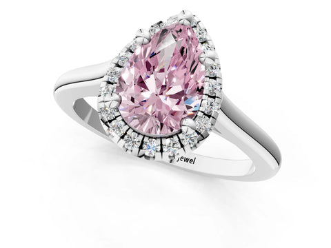 White gold Fancy Pink Pear Cut Halo Round Diamond Solitaire Engagement Ring with Pave Band and Four-Prong Setting_26