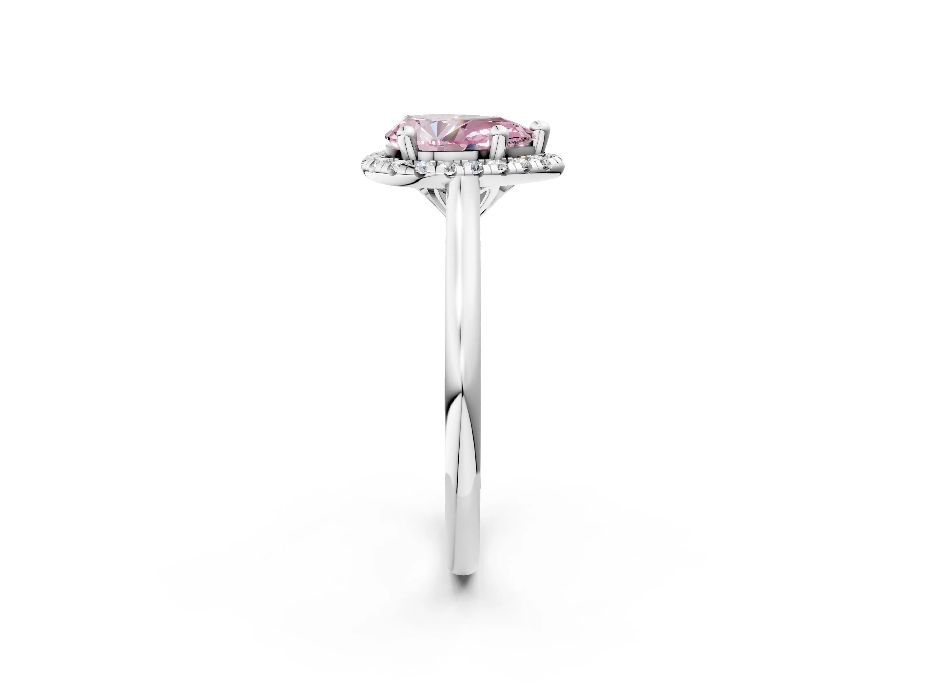 White gold Fancy Pink Pear Cut Halo Round Diamond Solitaire Engagement Ring with Pave Band and Four-Prong Setting_2