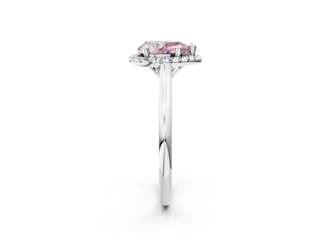 White gold Fancy Pink Pear Cut Halo Round Diamond Solitaire Engagement Ring with Pave Band and Four-Prong Setting_2
