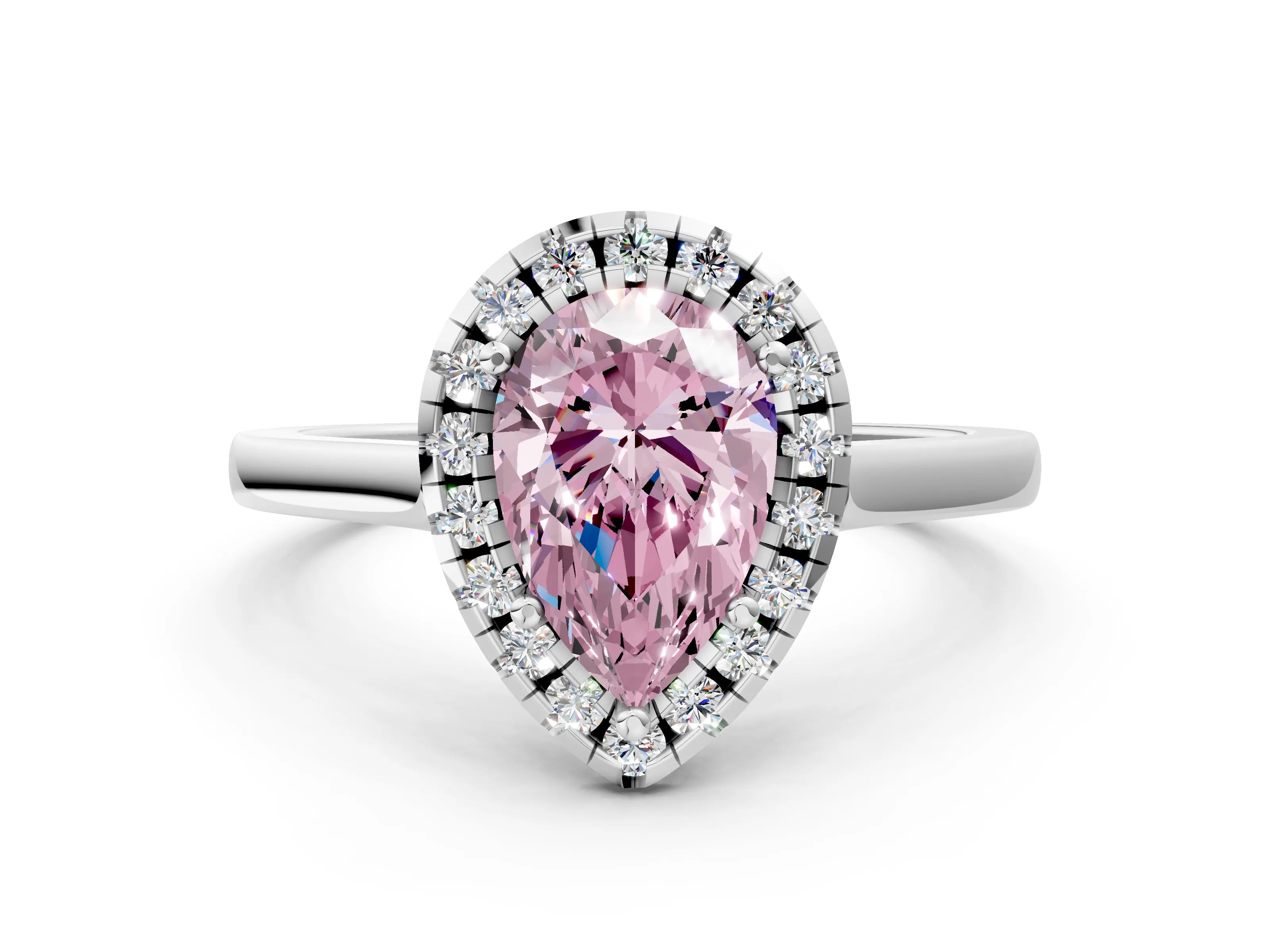 White gold Fancy Pink Pear Cut Halo Round Diamond Solitaire Ring with Pavé Band and Four-Prong Setting_12