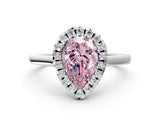 White gold Fancy Pink Pear Cut Halo Round Diamond Solitaire Ring with Pavé Band and Four-Prong Setting_12