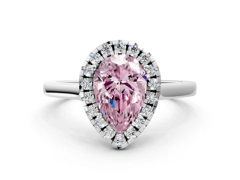 White gold Fancy Pink Pear Cut Halo Round Diamond Solitaire Ring with Pavé Band and Four-Prong Setting_12