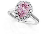 White gold Fancy Pink Pear Cut Halo Round Diamond Solitaire Ring with Pavé Band and Four-Prong Setting_13