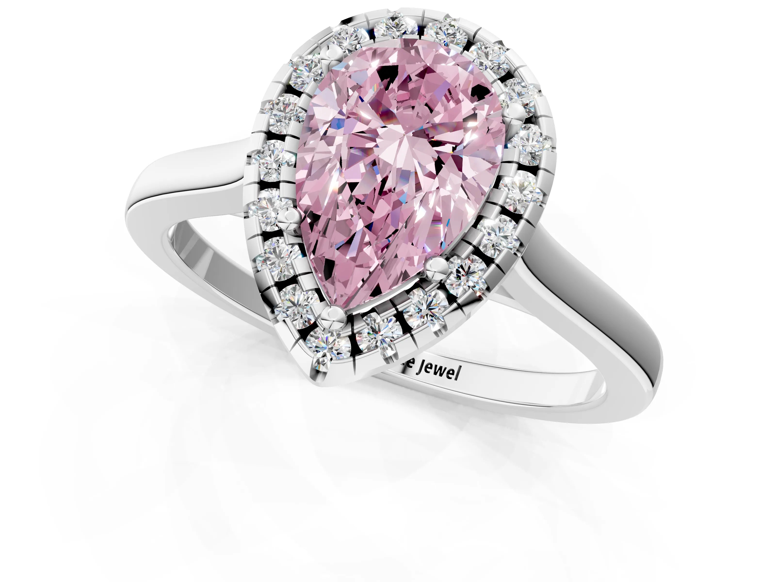 White gold Fancy Pink Pear Cut Halo Round Diamond Solitaire Ring with Pavé Band and Four-Prong Setting_13