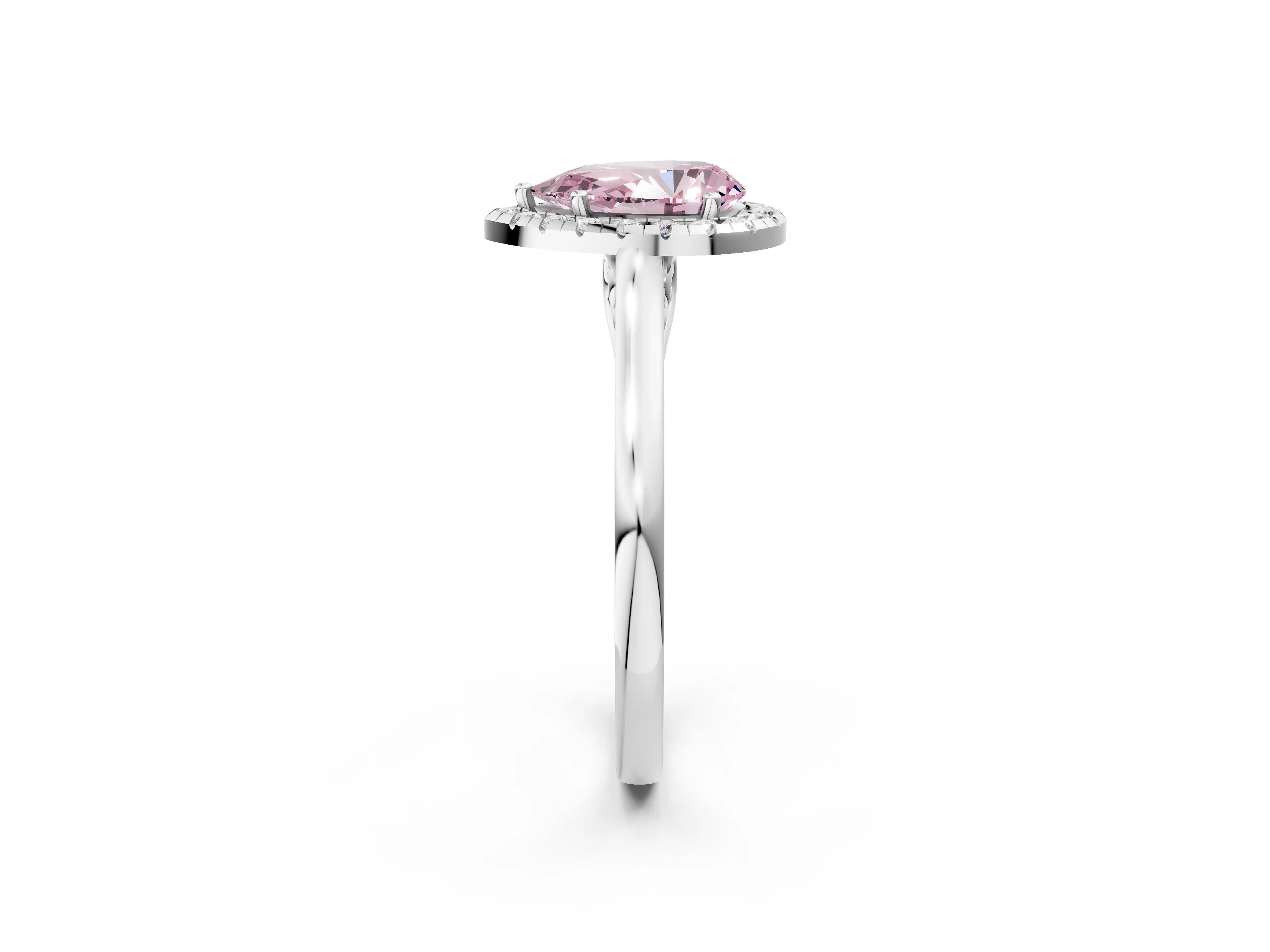 White gold Fancy Pink Pear Cut Halo Round Diamond Solitaire Ring with Pavé Band and Four-Prong Setting_14