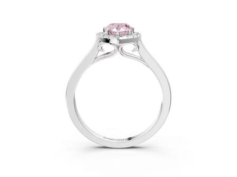 White gold Fancy Pink Pear Cut Halo Round Diamond Solitaire Ring with Pavé Band and Four-Prong Setting_15