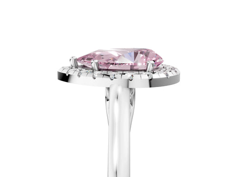 White gold Fancy Pink Pear Cut Halo Round Diamond Solitaire Ring with Pavé Band and Four-Prong Setting_17