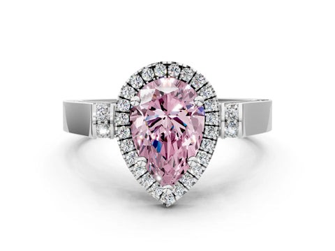 White gold Fancy Pink Pear Cut Halo Round Diamond Twist Band with Four-Prong Setting_12