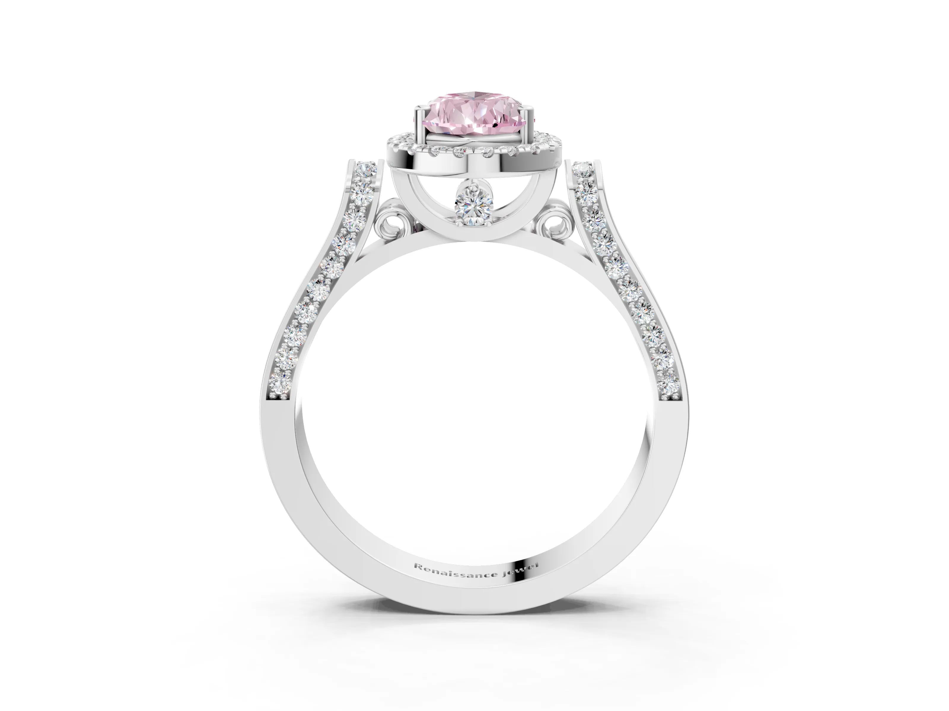 White gold Fancy Pink Pear Cut Halo Round Diamond Twist Band with Four-Prong Setting_15