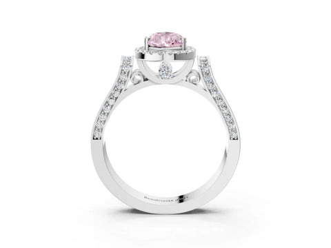 White gold Fancy Pink Pear Cut Halo Round Diamond Twist Band with Four-Prong Setting_15
