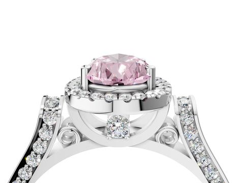 White gold Fancy Pink Pear Cut Halo Round Diamond Twist Band with Four-Prong Setting_16