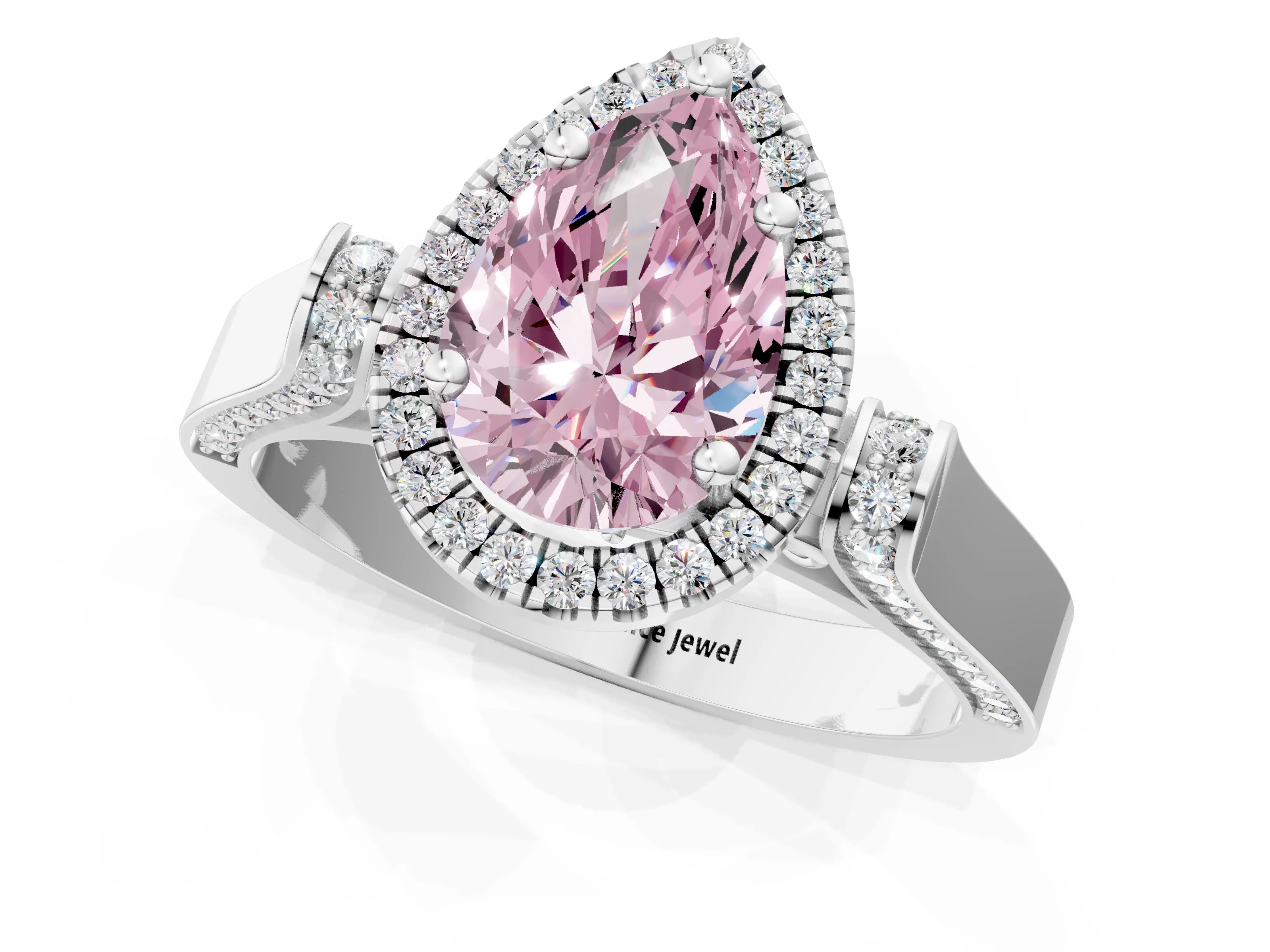 White gold Fancy Pink Pear Cut Halo Round Diamond Twist Band with Four-Prong Setting_1