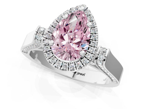 White gold Fancy Pink Pear Cut Halo Round Diamond Twist Band with Four-Prong Setting_1
