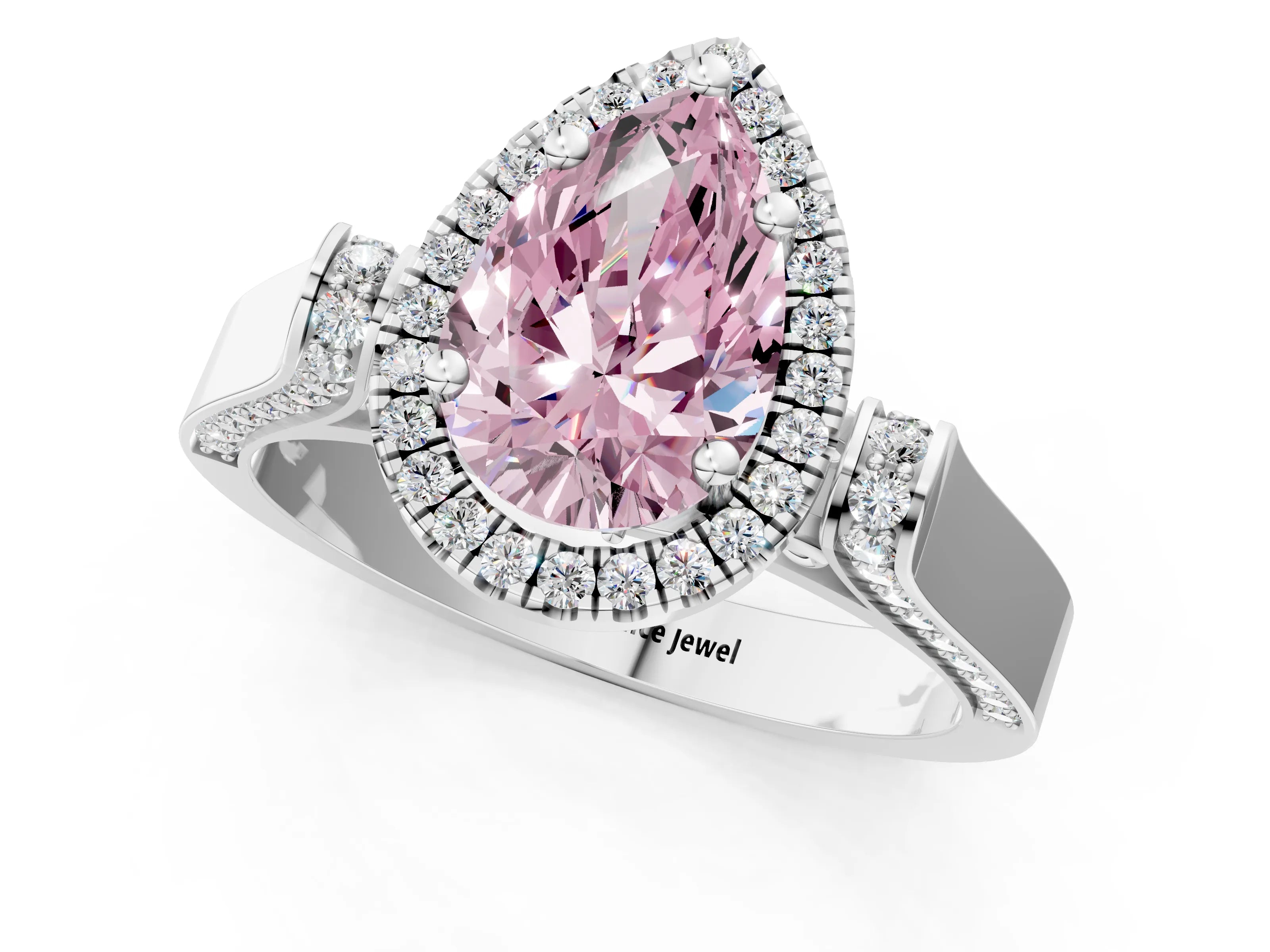 White gold Fancy Pink Pear Cut Halo Round Diamond Twist Band with Four-Prong Setting_25