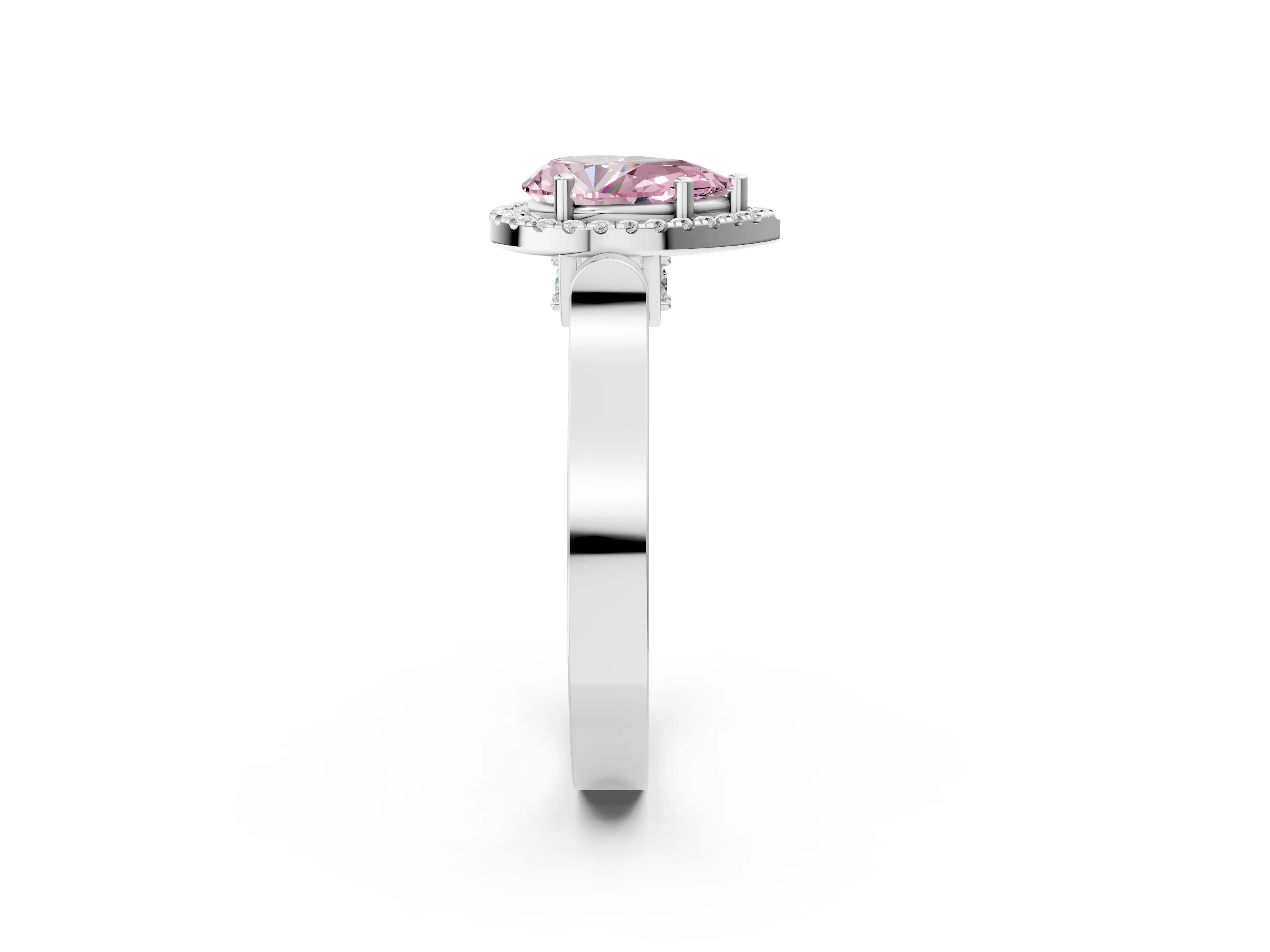 White gold Fancy Pink Pear Cut Halo Round Diamond Twist Band with Four-Prong Setting_26