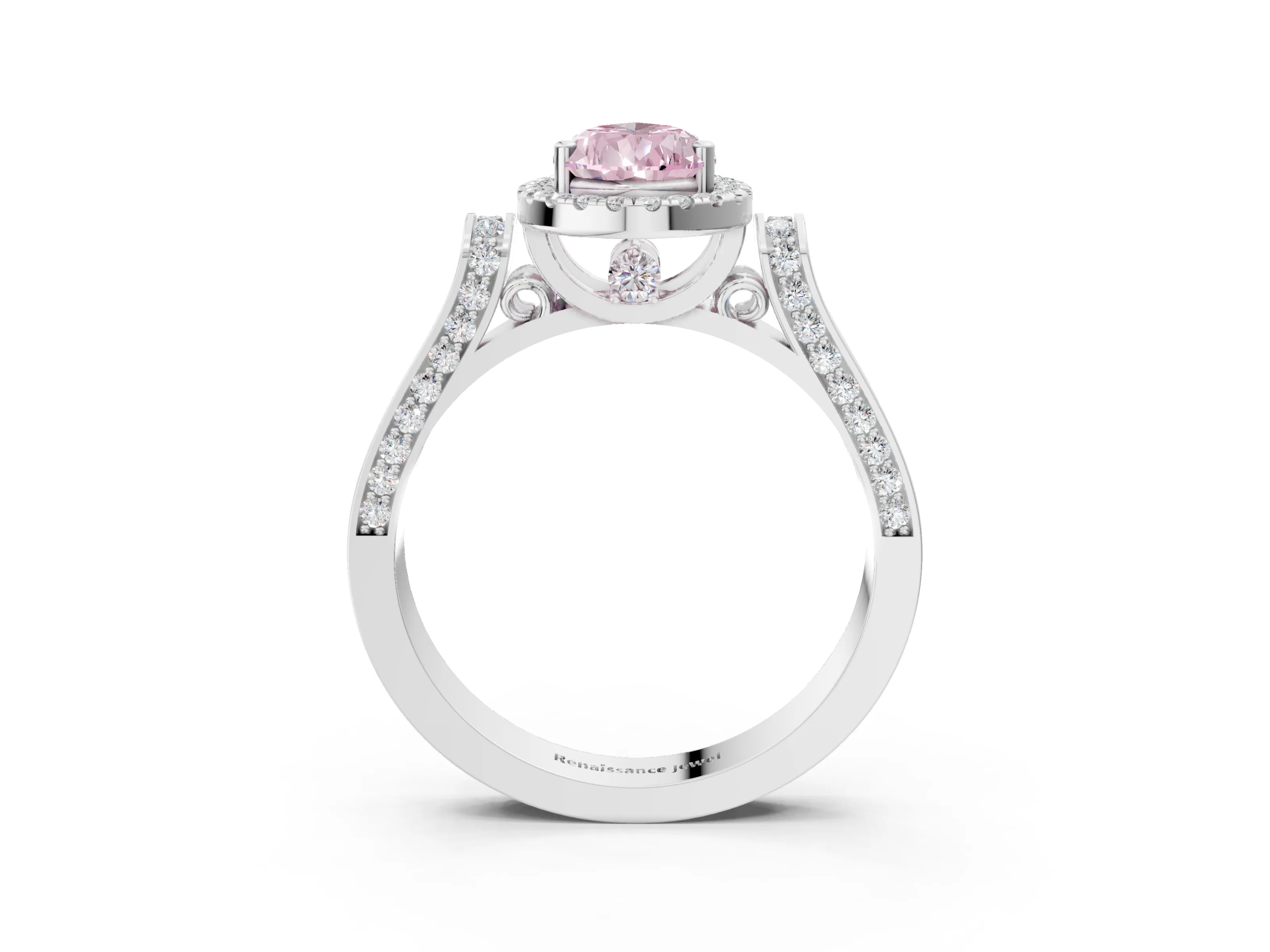 White gold Fancy Pink Pear Cut Halo Round Diamond Twist Band with Four-Prong Setting_27
