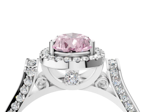 White gold Fancy Pink Pear Cut Halo Round Diamond Twist Band with Four-Prong Setting_28