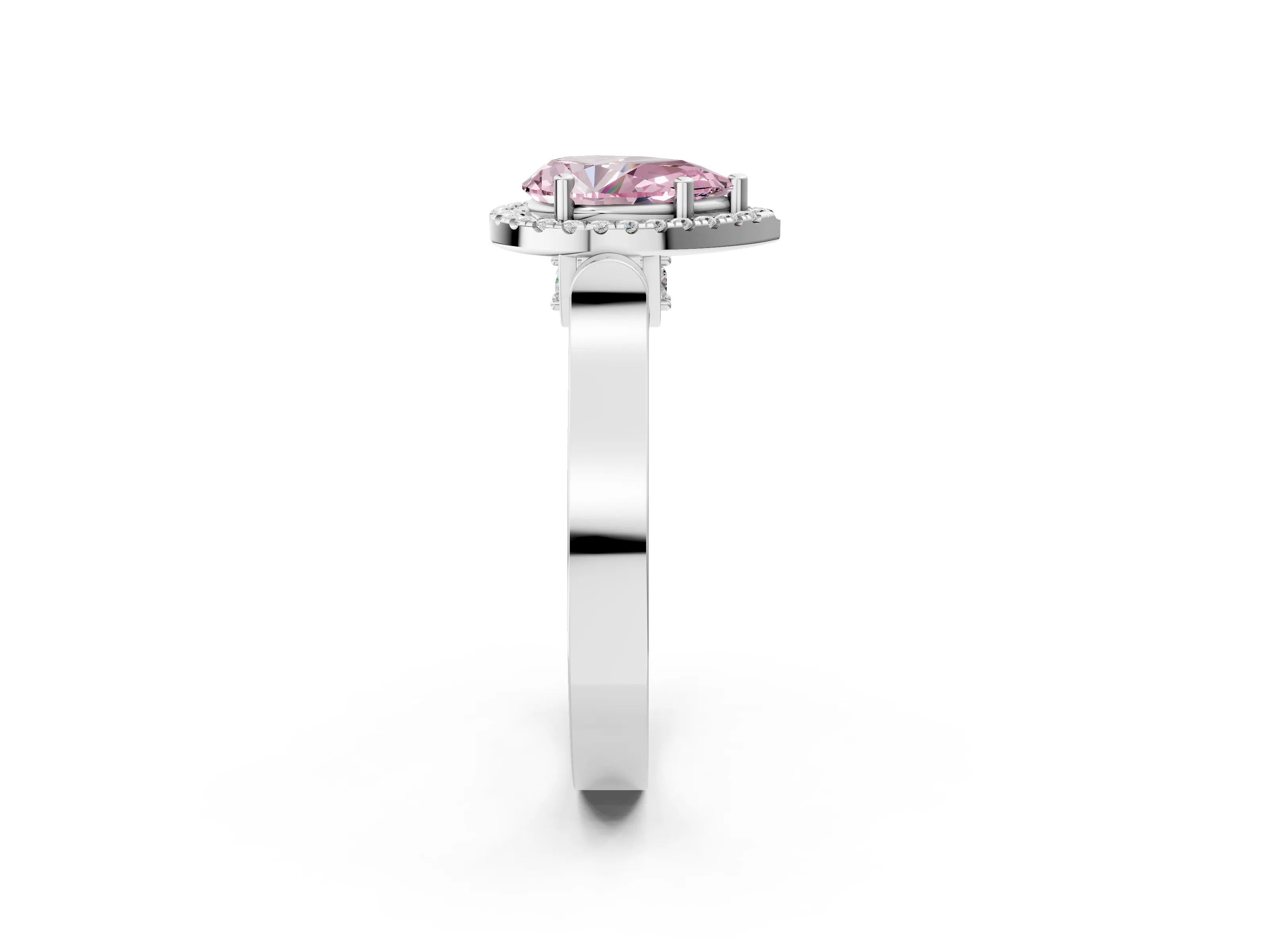 White gold Fancy Pink Pear Cut Halo Round Diamond Twist Band with Four-Prong Setting_2