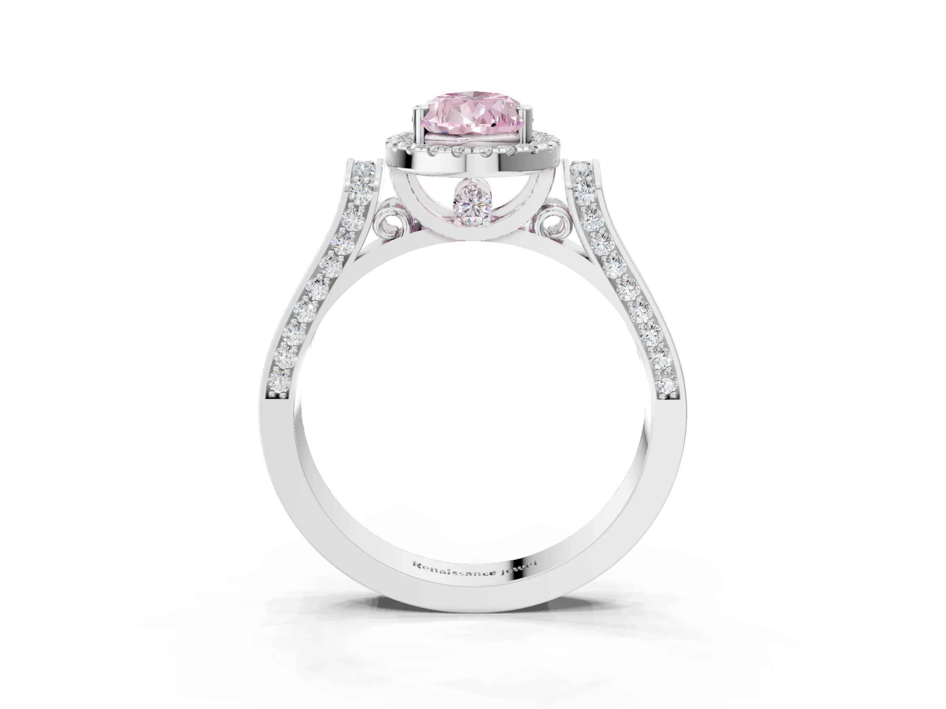 White gold Fancy Pink Pear Cut Halo Round Diamond Twist Band with Four-Prong Setting_3