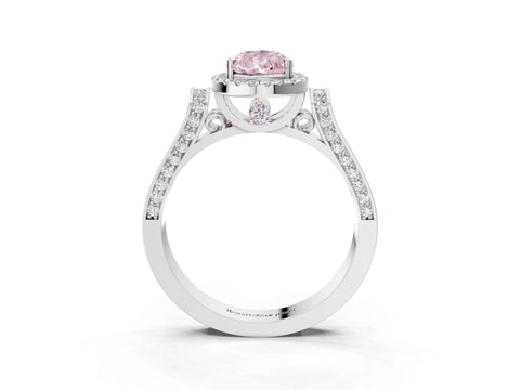 White gold Fancy Pink Pear Cut Halo Round Diamond Twist Band with Four-Prong Setting_3