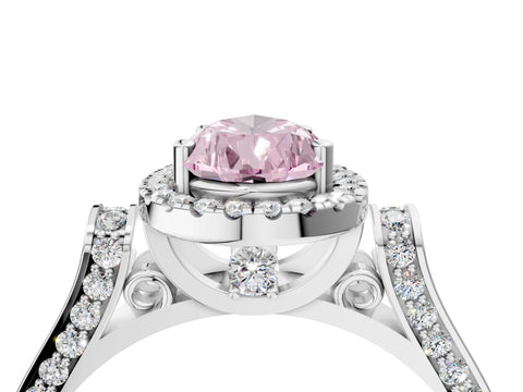 White gold Fancy Pink Pear Cut Halo Round Diamond Twist Band with Four-Prong Setting_4