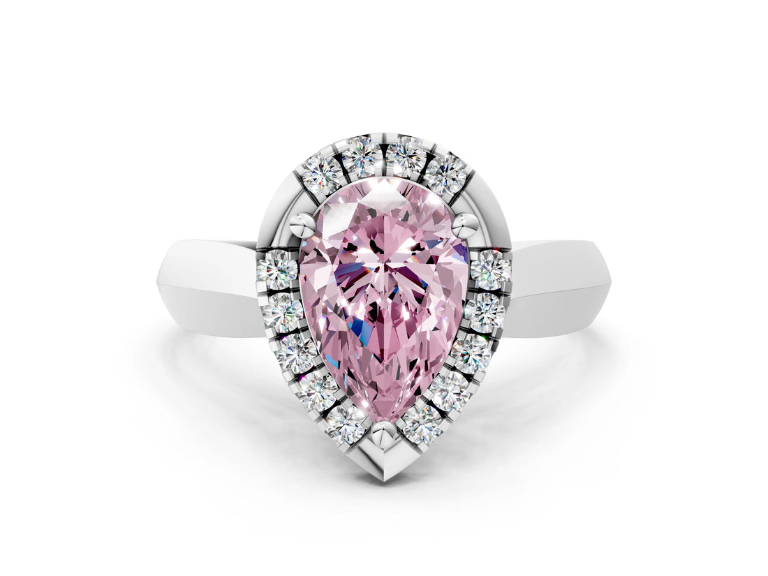 White gold Fancy Pink Pear  Cut Halo Solitaire Engagement Ring with Square Band and Four-Prong Setting_12