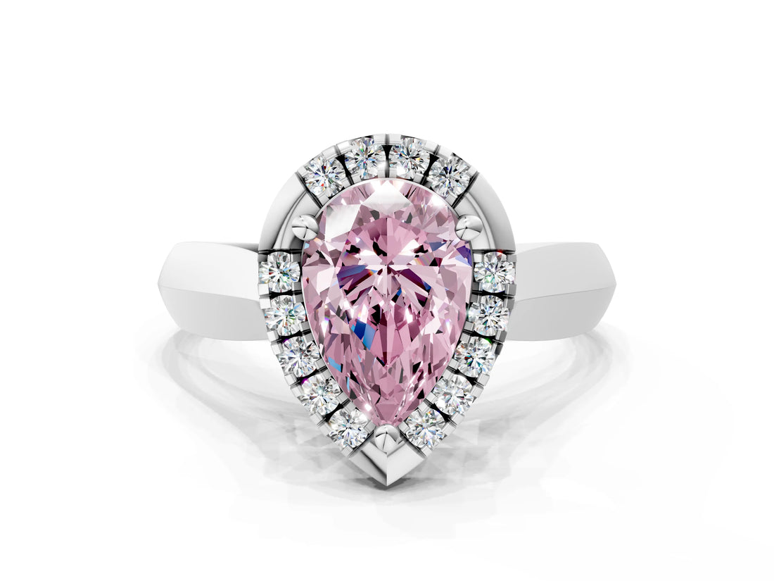 White gold Fancy Pink Pear  Cut Halo Solitaire Engagement Ring with Square Band and Four-Prong Setting_166