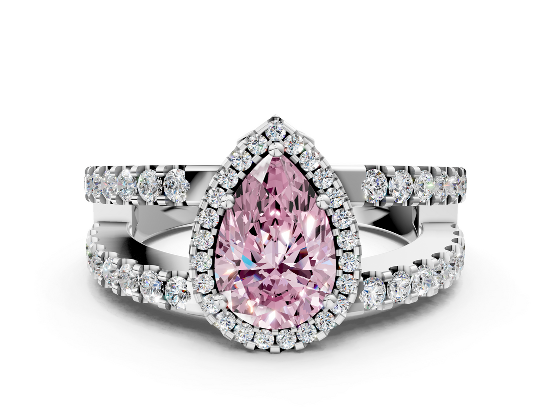 White gold Fancy Pink Pear  Cut Halo Split Shank Diamond Ring with Four-Prong Setting_45