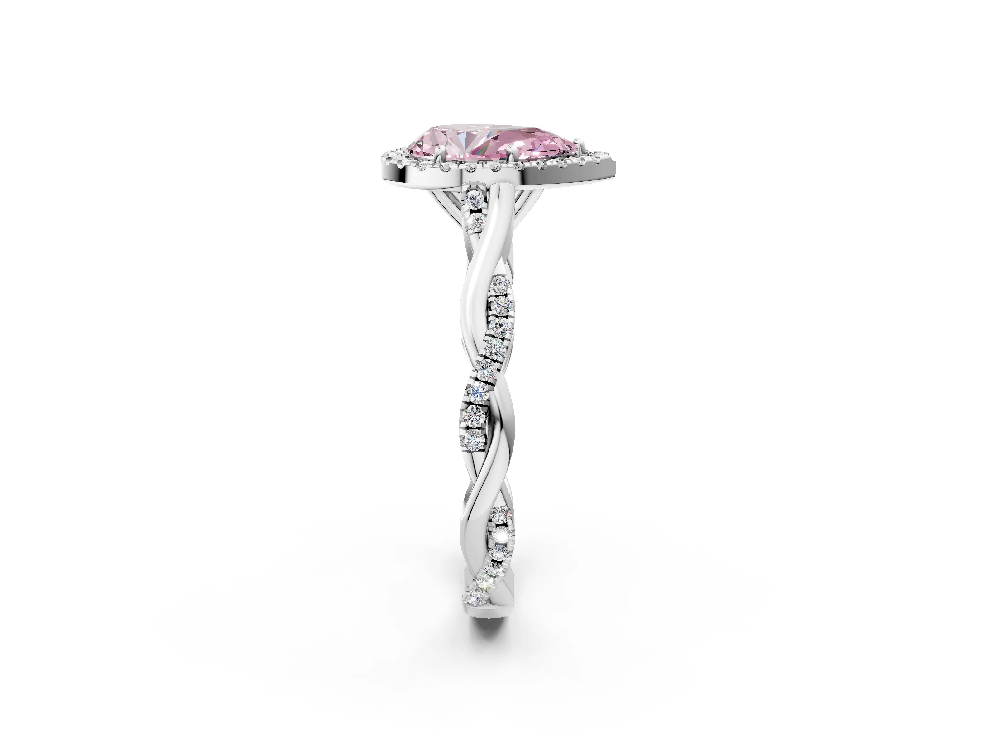 White gold Fancy Pink Pear Cut Halo Twist Band with Four-Prong Setting_2