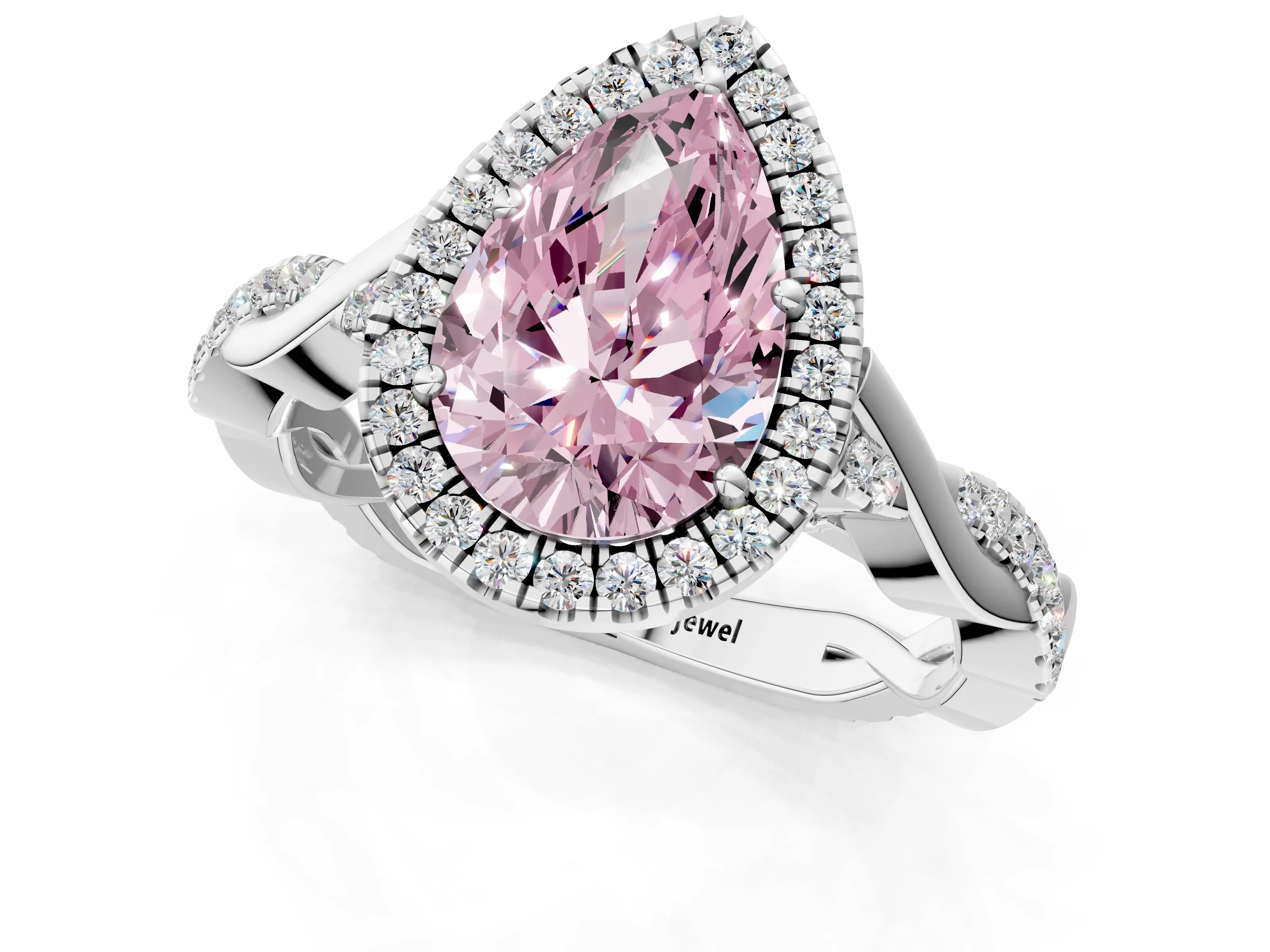 White gold Fancy Pink Pear Cut Halo Twist Band with Four-Prong Setting_37
