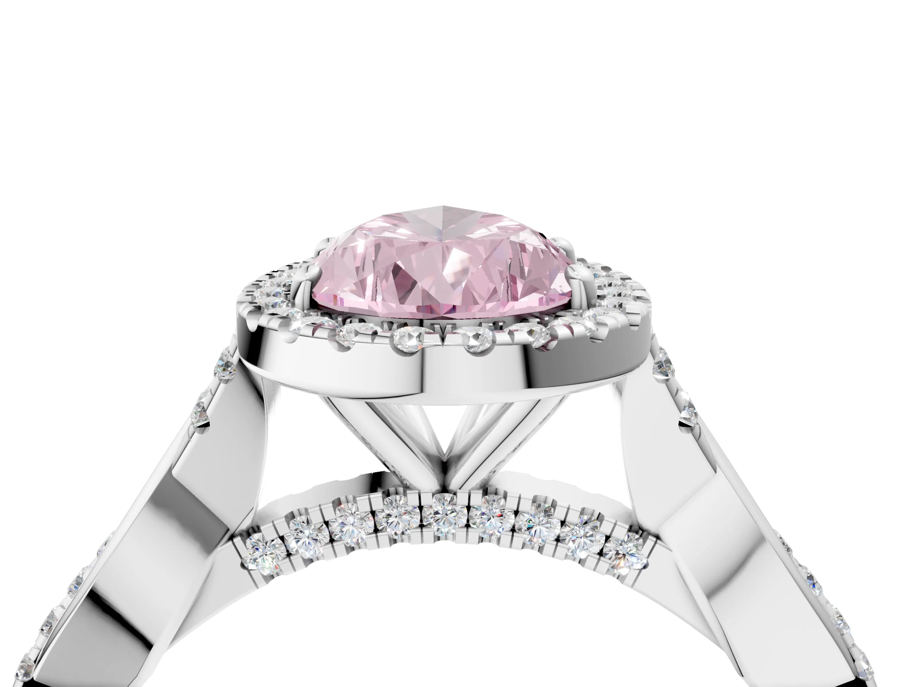 White gold Fancy Pink Pear Cut Halo Twist Band with Four-Prong Setting_4