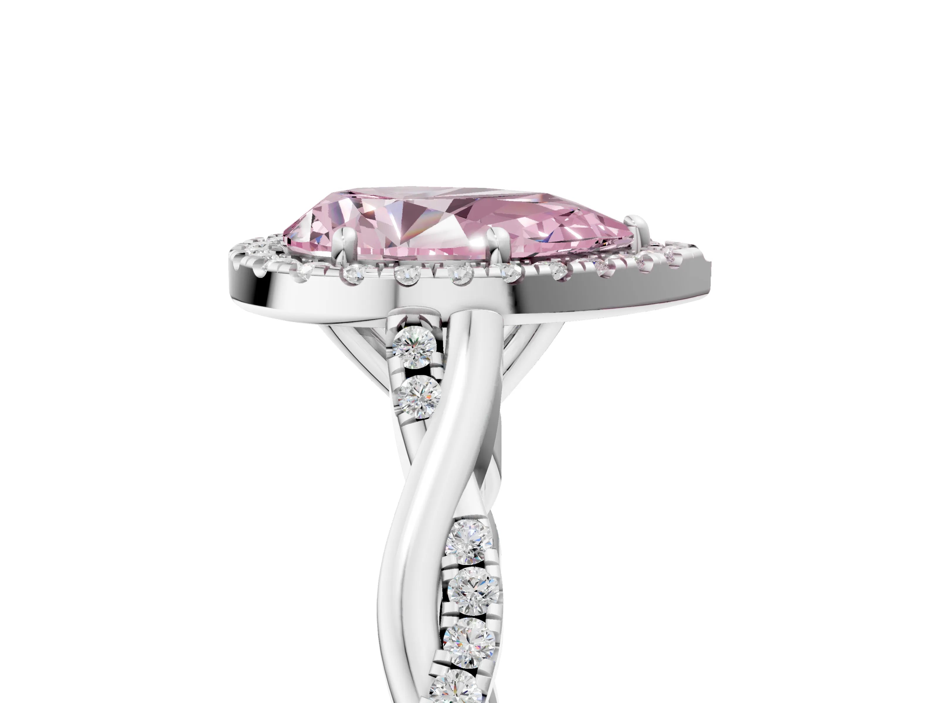 White gold Fancy Pink Pear Cut Halo Twist Band with Four-Prong Setting_5