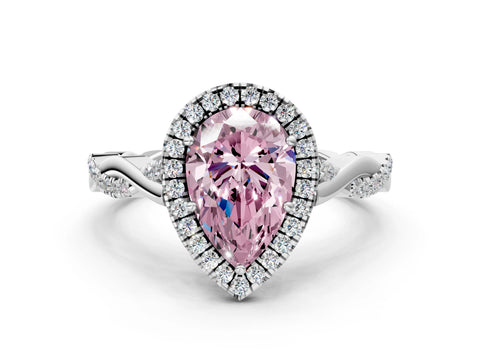 White gold Fancy Pink Pear Cut Halo Twist Band with Four-Prong Setting_84
