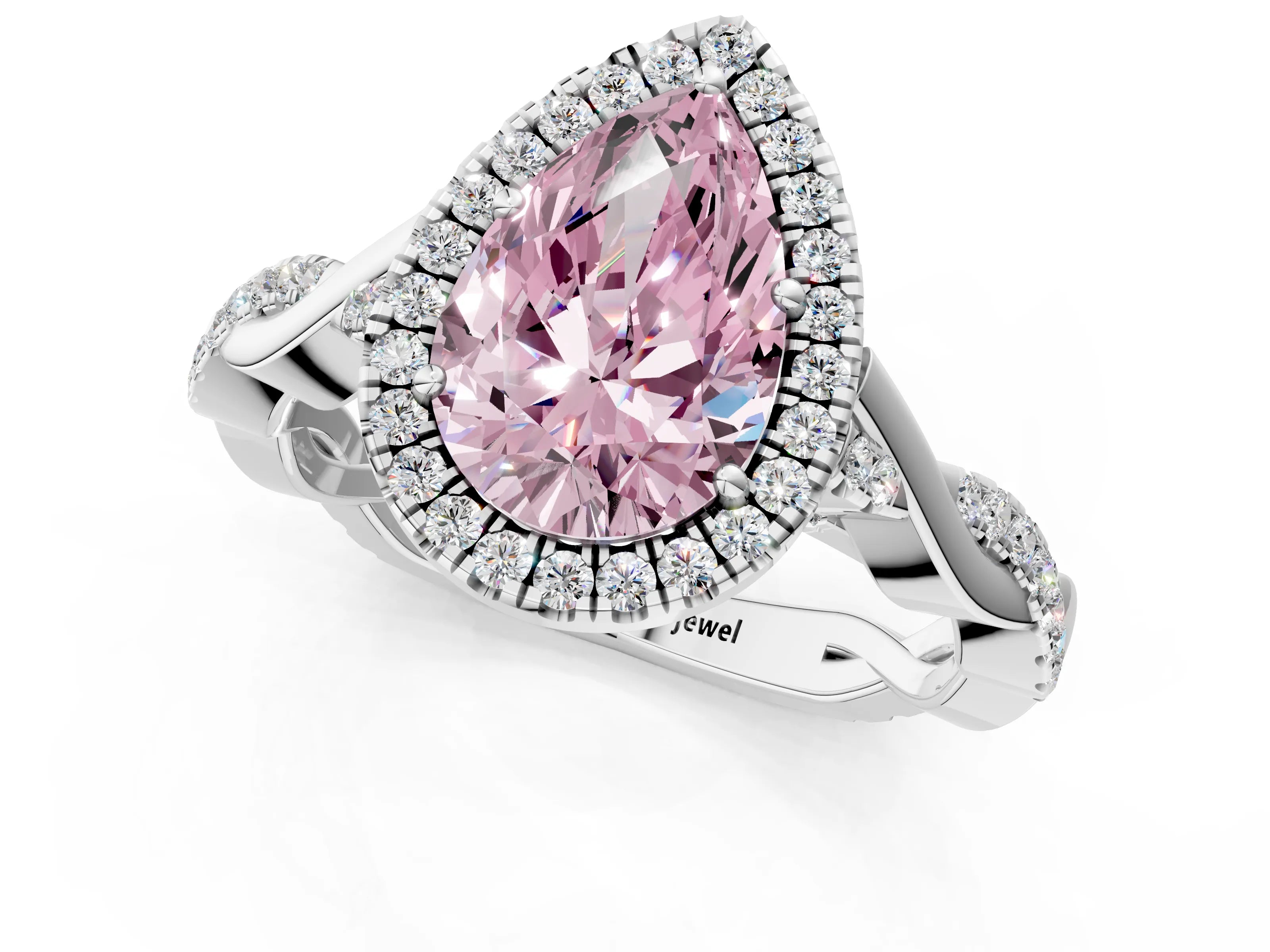 White gold Fancy Pink Pear Cut Halo Twist Band with Four-Prong Setting_85