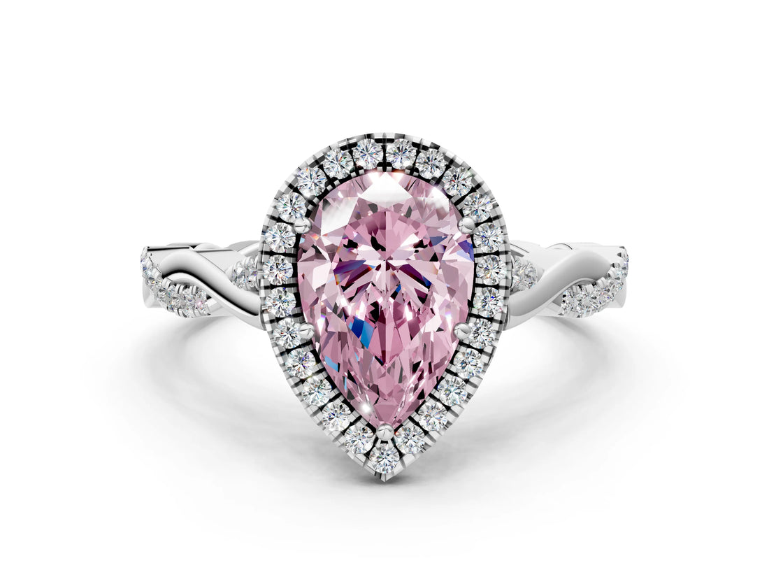 White gold Fancy Pink Pear Cut Halo Twist Band with Four-Prong Setting_85