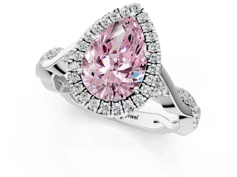 White gold Fancy Pink Pear Cut Halo Twist Band with Four-Prong Setting_85
