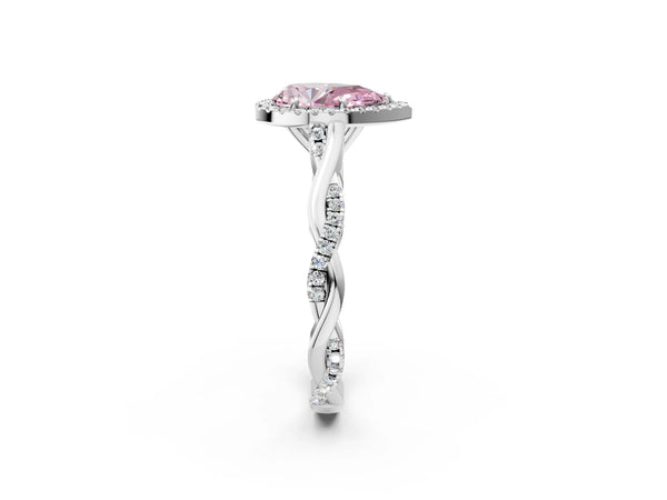 Platinum Pear-Shaped Interwoven Twist Halo Engagement Ring Setting for Fancy Pink Center