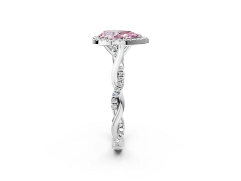 White gold Fancy Pink Pear Cut Halo Twist Band with Four-Prong Setting_86