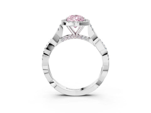 White gold Fancy Pink Pear Cut Halo Twist Band with Four-Prong Setting_87