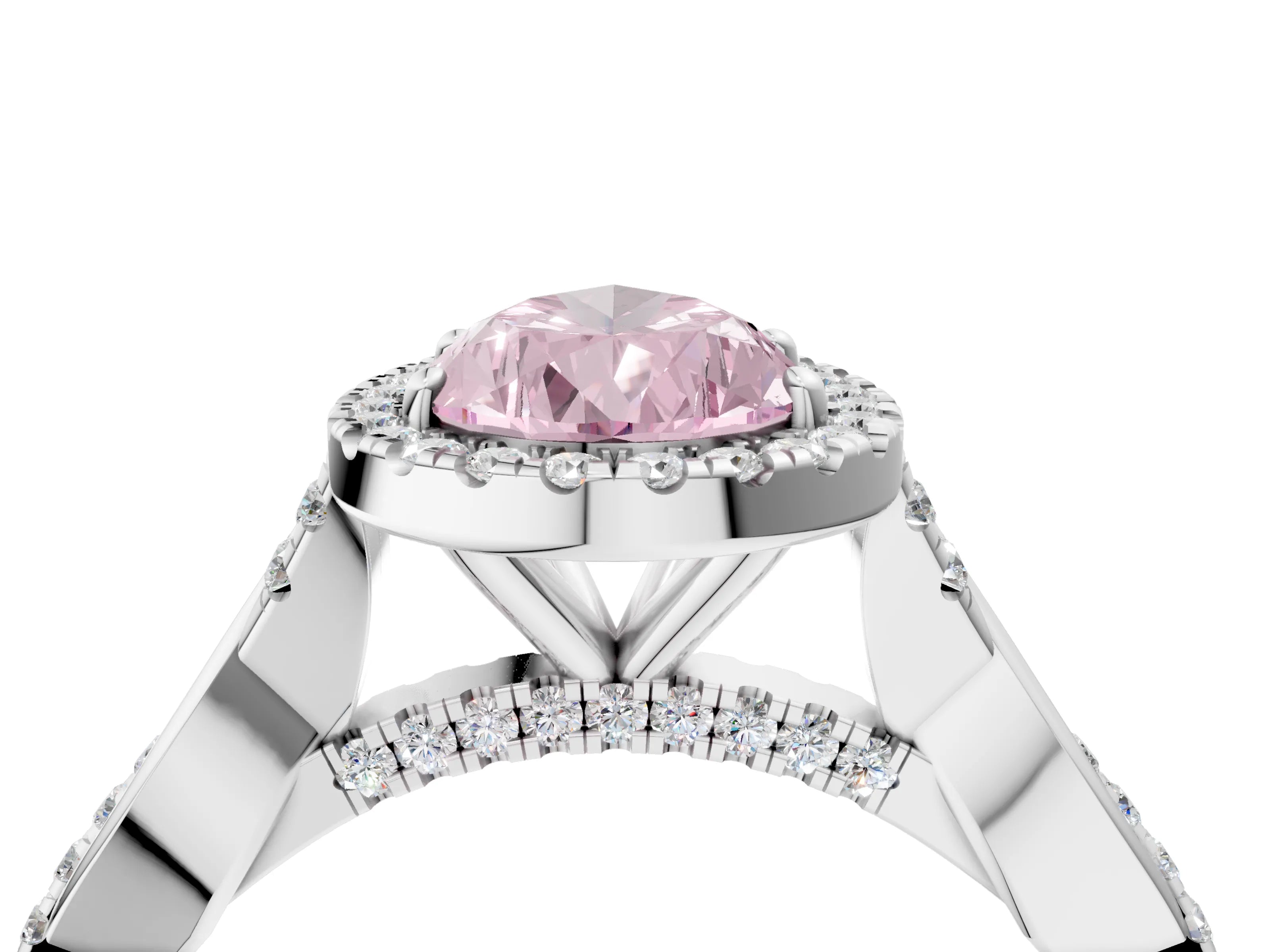 White gold Fancy Pink Pear Cut Halo Twist Band with Four-Prong Setting_88