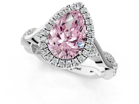 White gold Fancy Pink Pear Cut Halo Twist Band with Four-Prong Setting_97