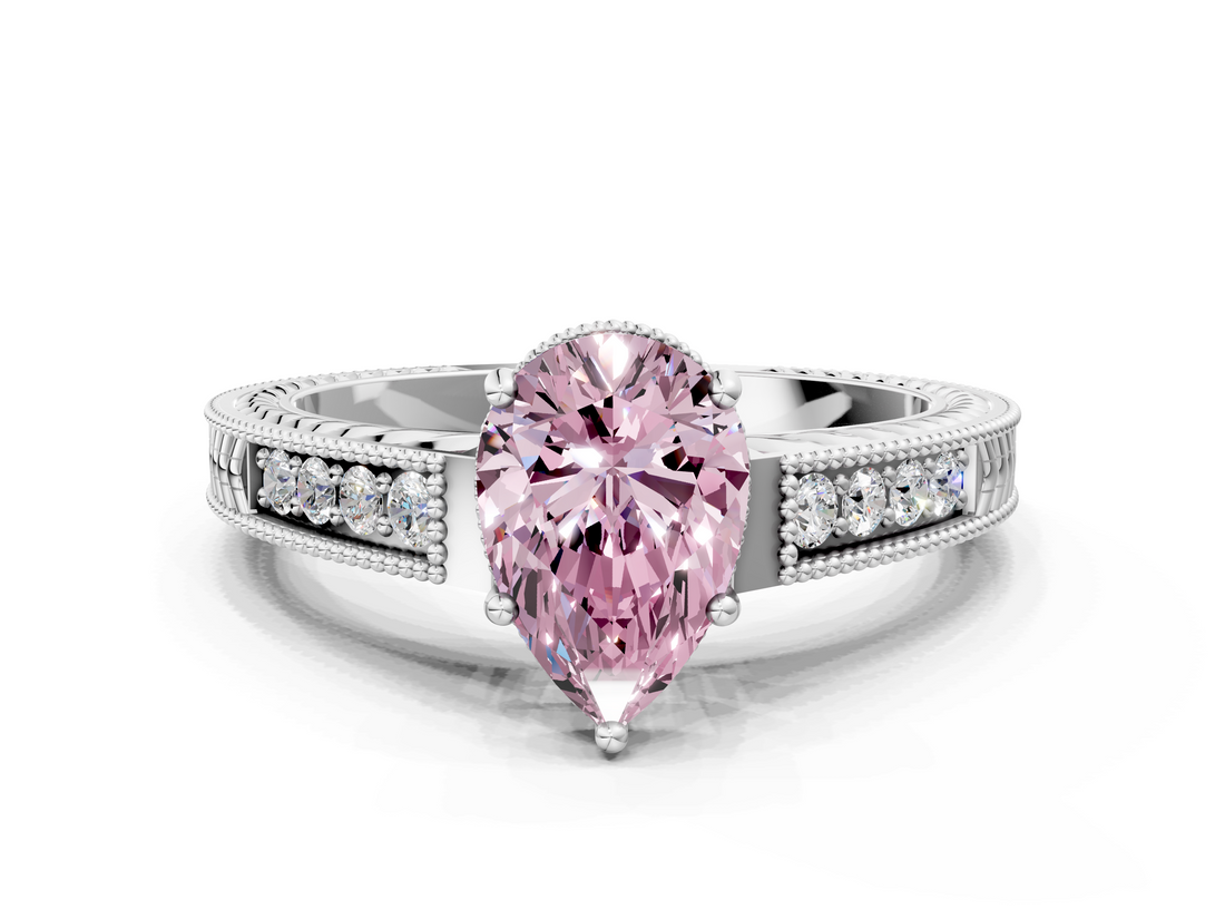 White gold Fancy Pink Pear  Cut Milgrain Channel Set Engagement Ring with Solitaire Prong Setting_67