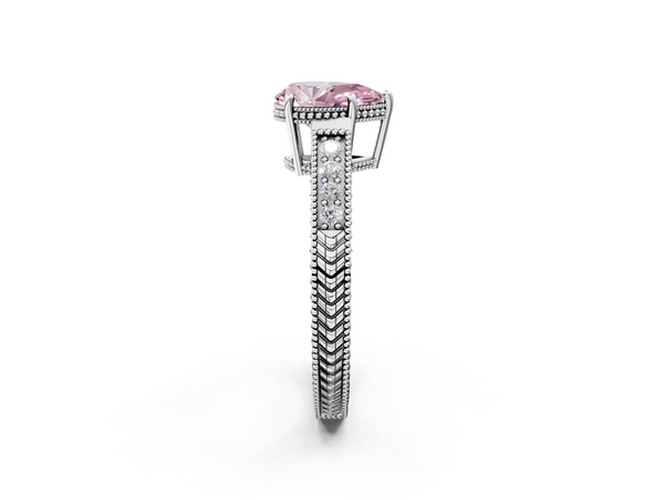 White gold Fancy Pink Pear Cut Diamond Engagement Ring with Milgrain Channel Set Band and Prong Setting